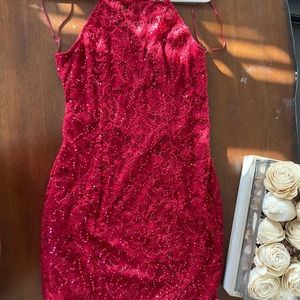 Sparkle Red Knee Length Dress